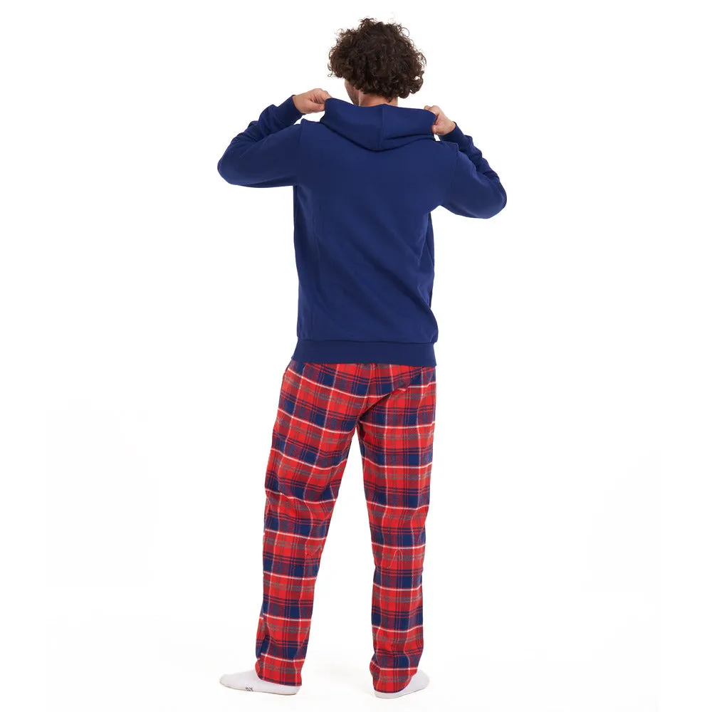 Men Winter Pajama Set Dark blue sweatshirt  Red checkered Pants