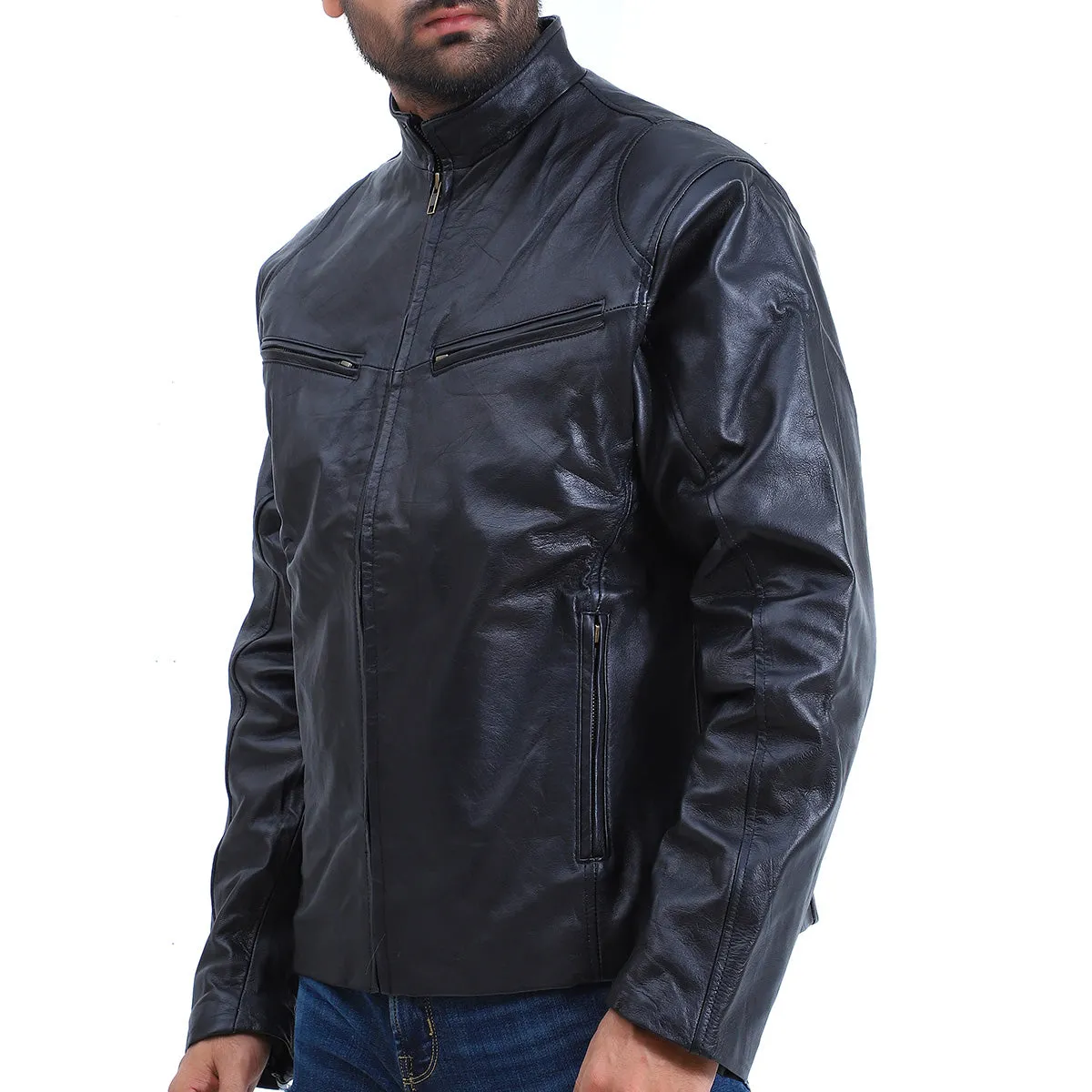 Mens Fashion Biker Black Leather Jacket