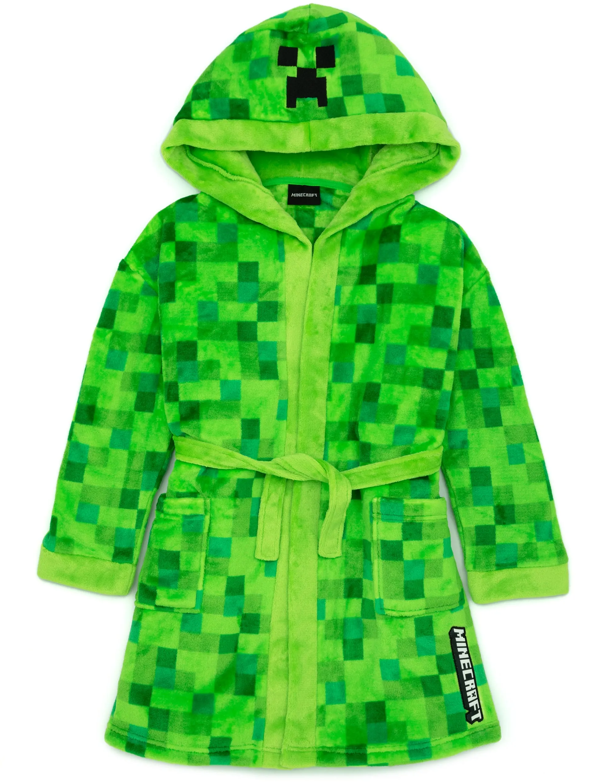 Minecraft Pixel Creeper Novelty Print Unisex Kids Green Bathrobe