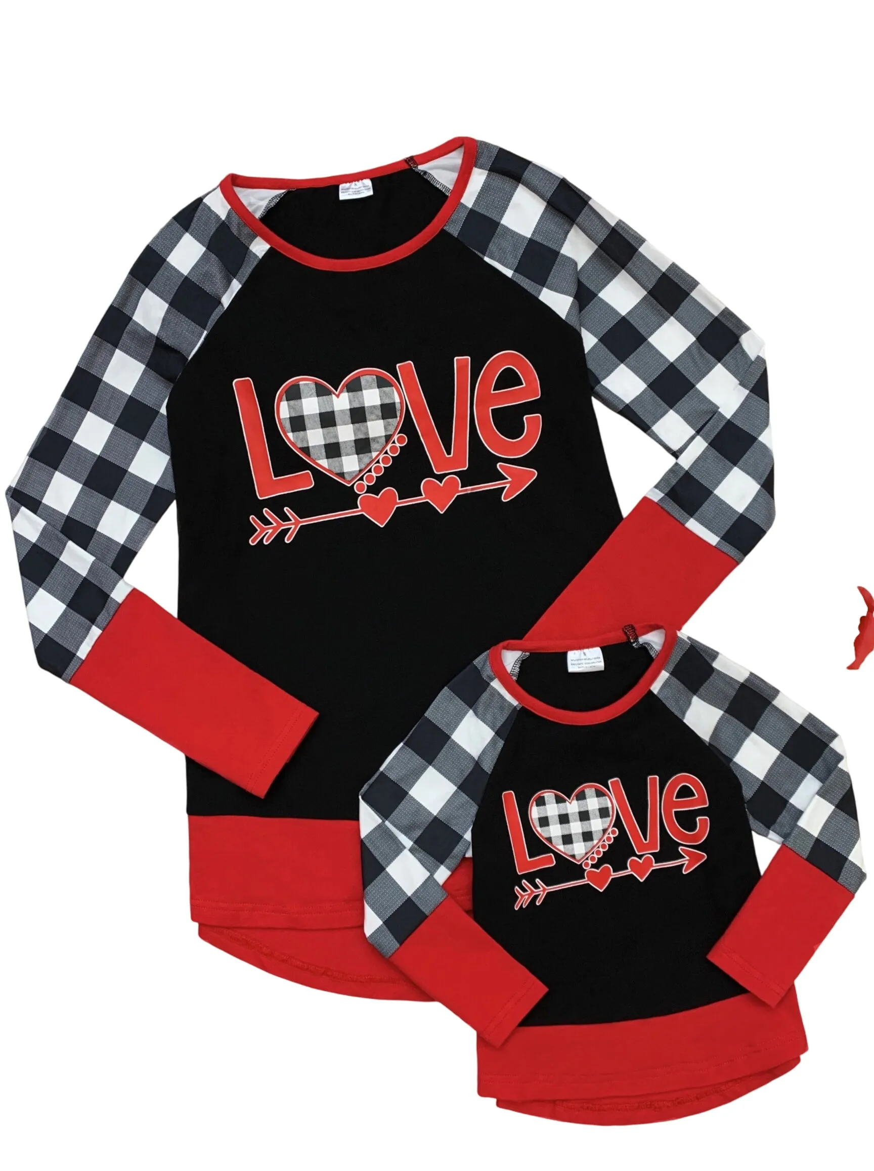 Mommy And Me Cupid's Love Plaid Raglan Tunic