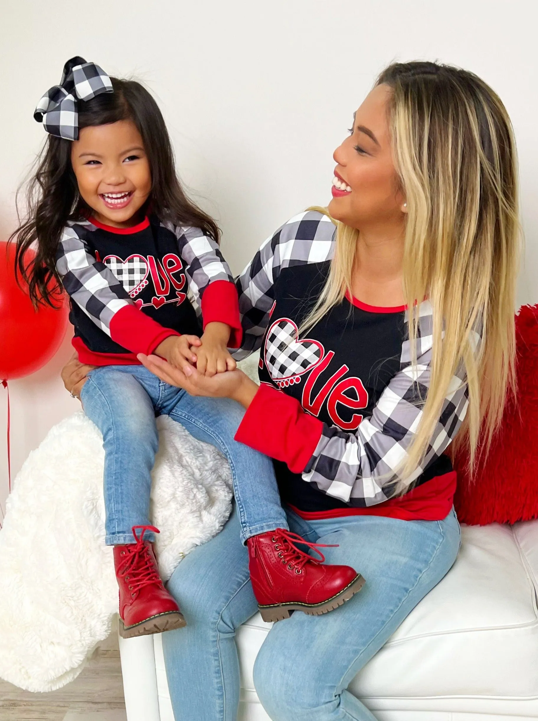 Mommy And Me Cupid's Love Plaid Raglan Tunic