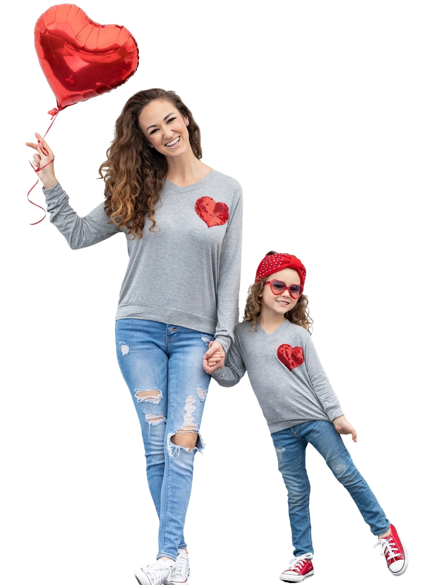 Mommy And Me Shining Heart Grey Top