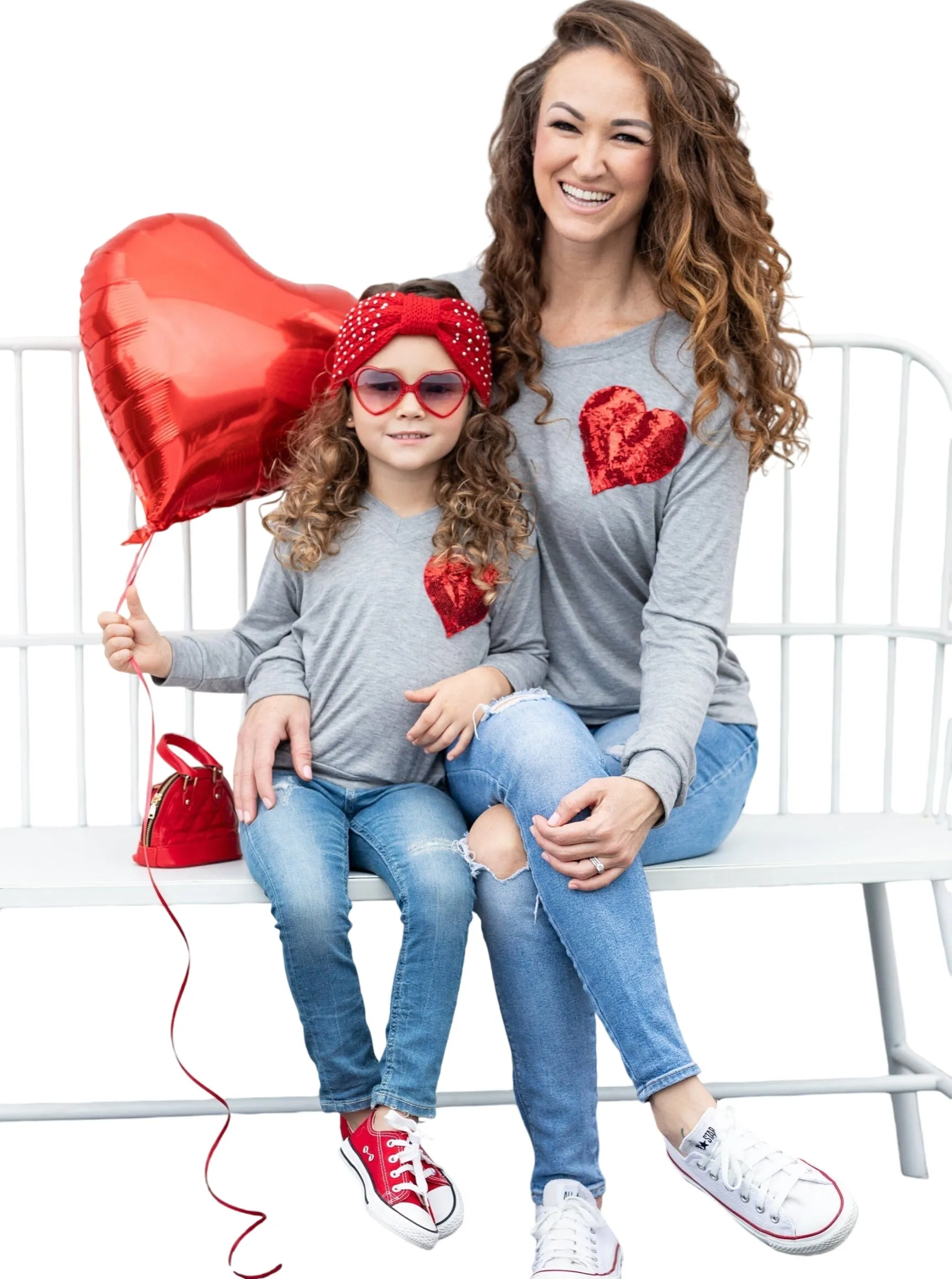 Mommy And Me Shining Heart Grey Top