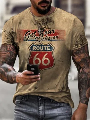 Motorcycle Print T-Shirt Route 66