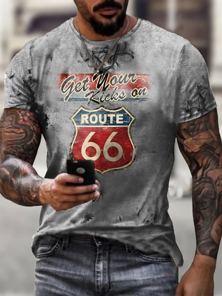 Motorcycle Print T-Shirt Route 66