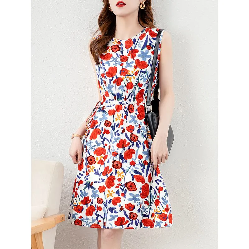 Niche Slimming Sleeveless Chic Print Dress