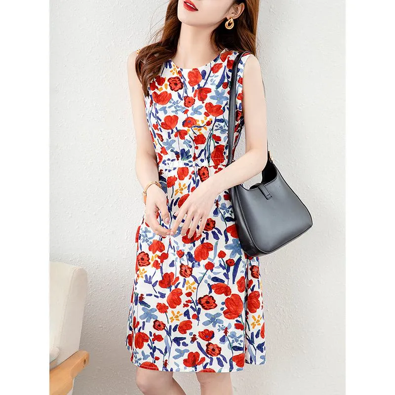 Niche Slimming Sleeveless Chic Print Dress