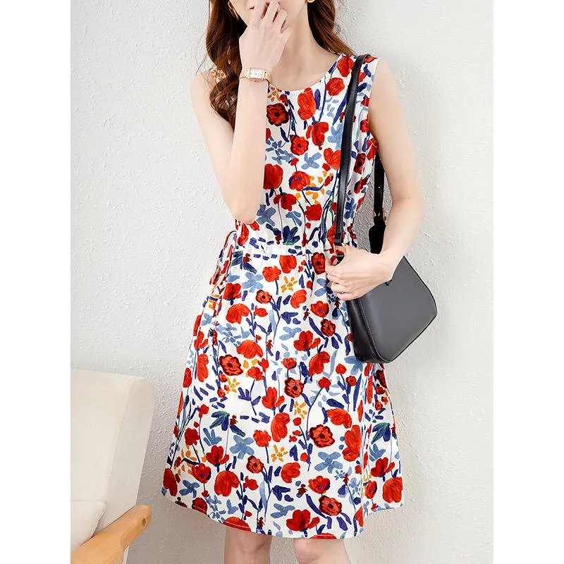 Niche Slimming Sleeveless Chic Print Dress