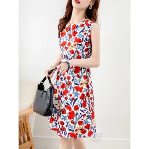 Niche Slimming Sleeveless Chic Print Dress