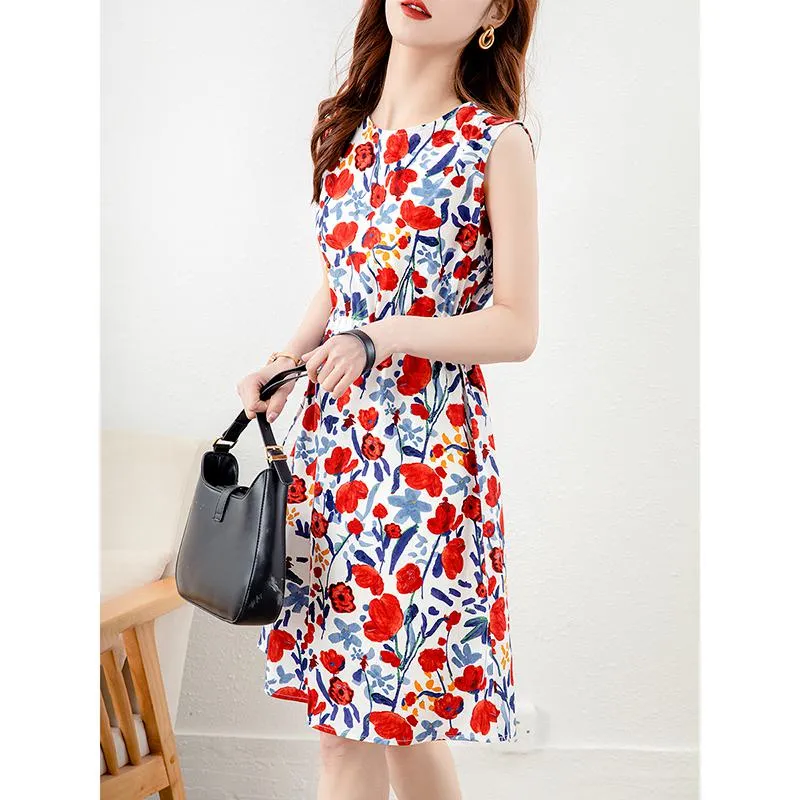 Niche Slimming Sleeveless Chic Print Dress