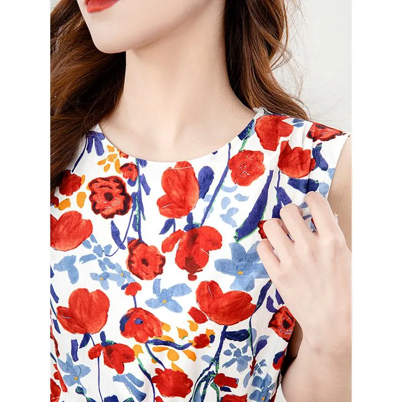 Niche Slimming Sleeveless Chic Print Dress