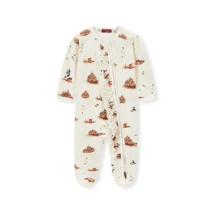 Organic Zipper Footed Romper - Sandcastles