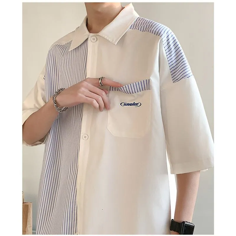 Patchwork Trendy Simplicity Versatile Short Sleeve Shirt