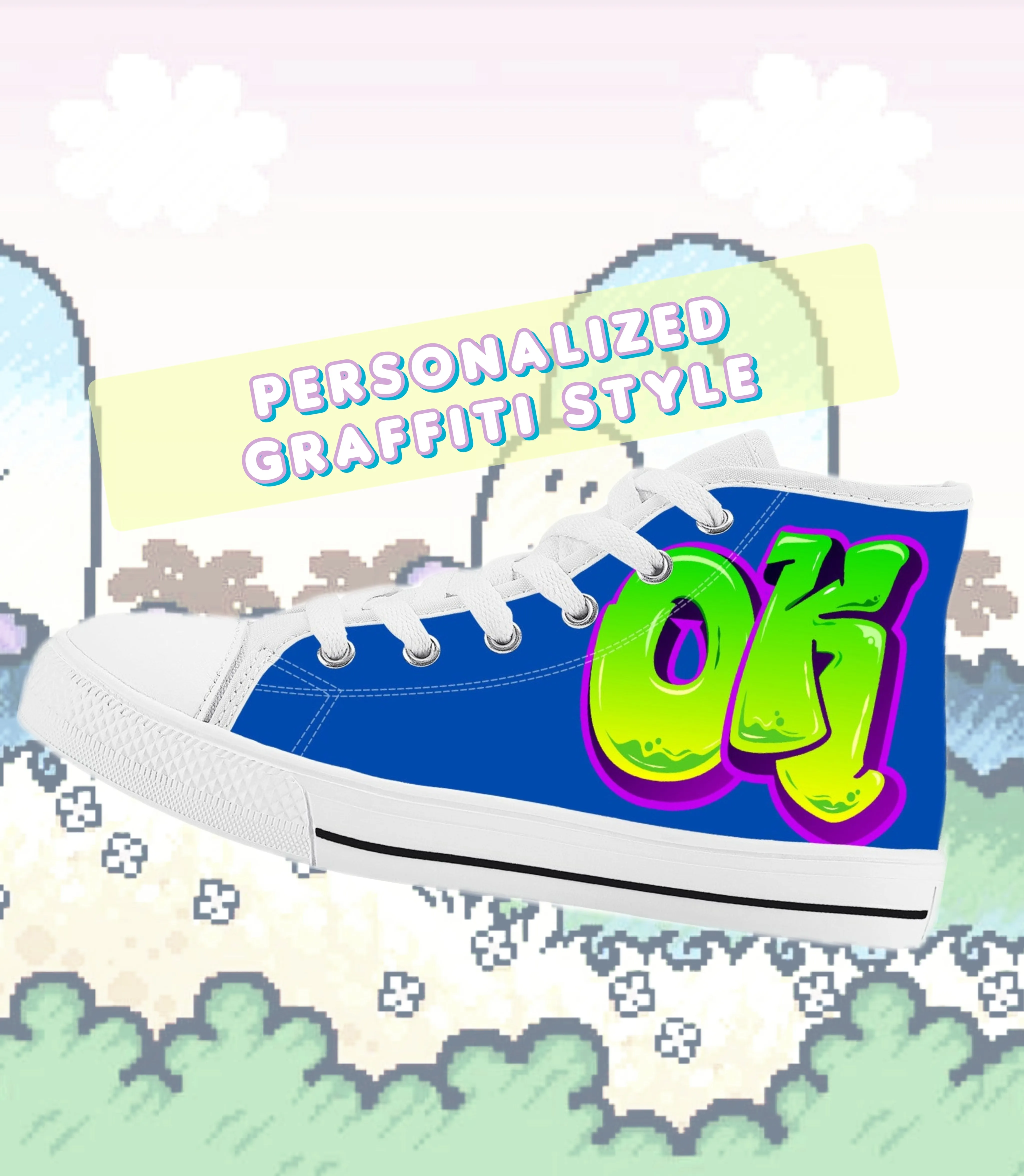 Personalize Graffiti Style Letters-Kids High Top Canvas Shoes