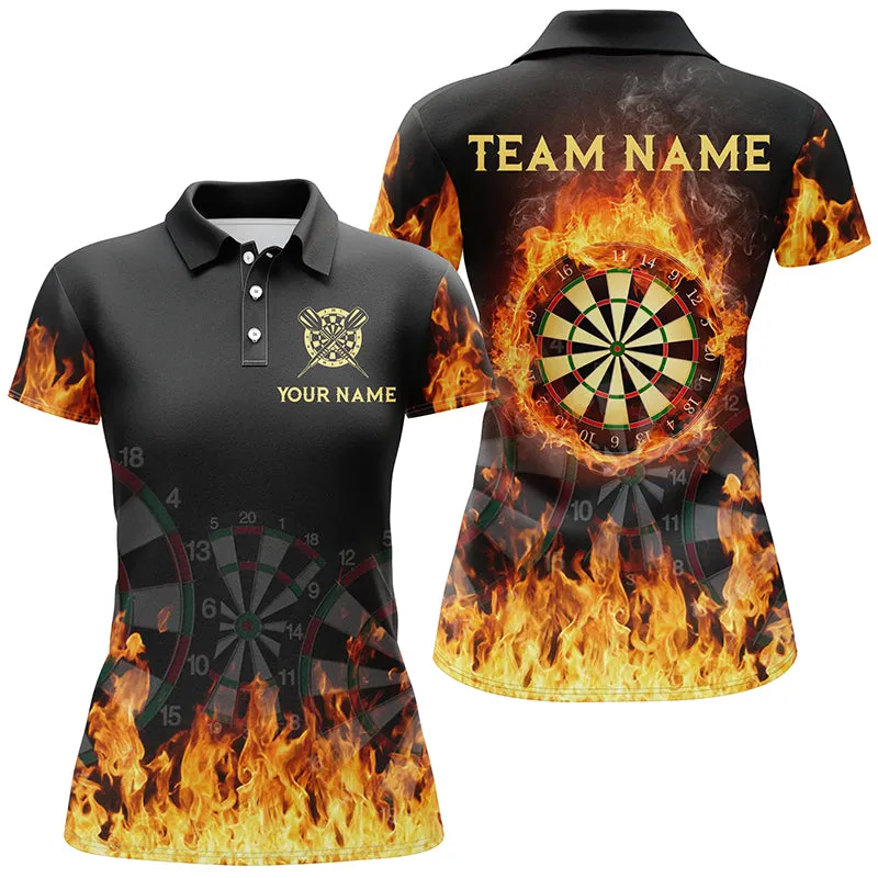 Personalized Fire Flame Dartboard Dart 3D Polo Shirts For Women, Dart Shirt Custom Women Dart