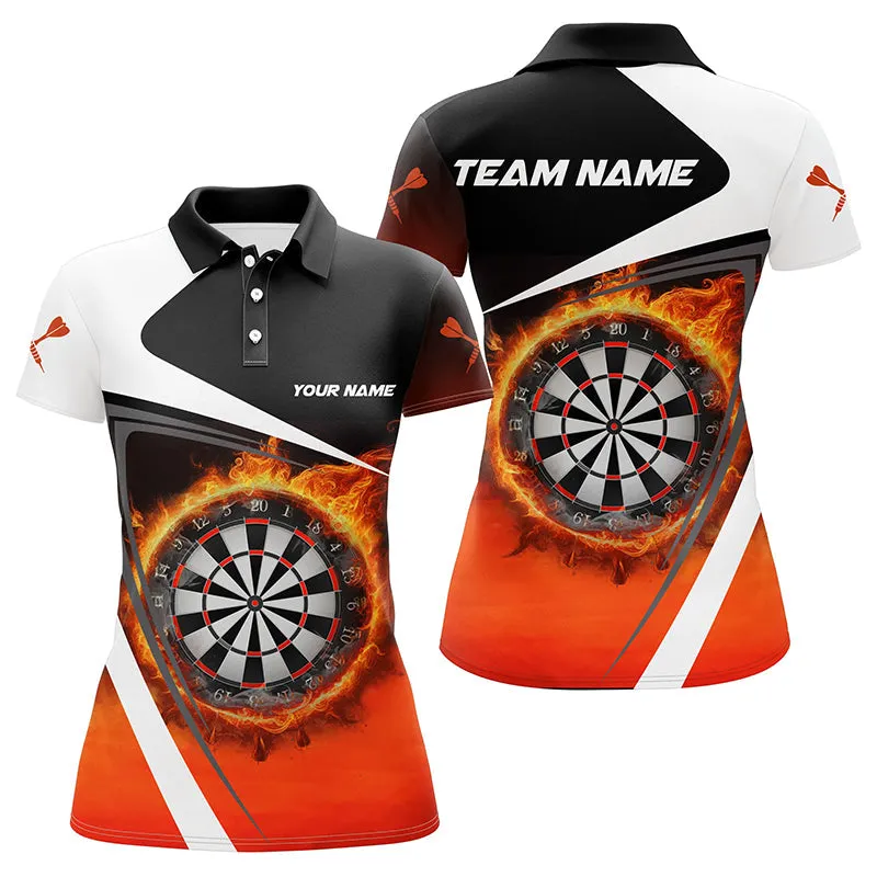 Personalized Fire Flame Dartboard Dart 3D Polo Shirts For Women, Dart Shirt Custom Women Dart