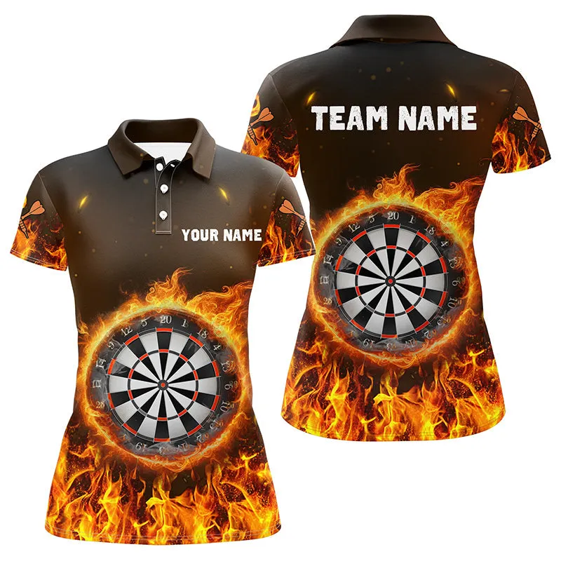 Personalized Fire Flame Dartboard Dart 3D Polo Shirts For Women, Dart Shirt Custom Women Dart