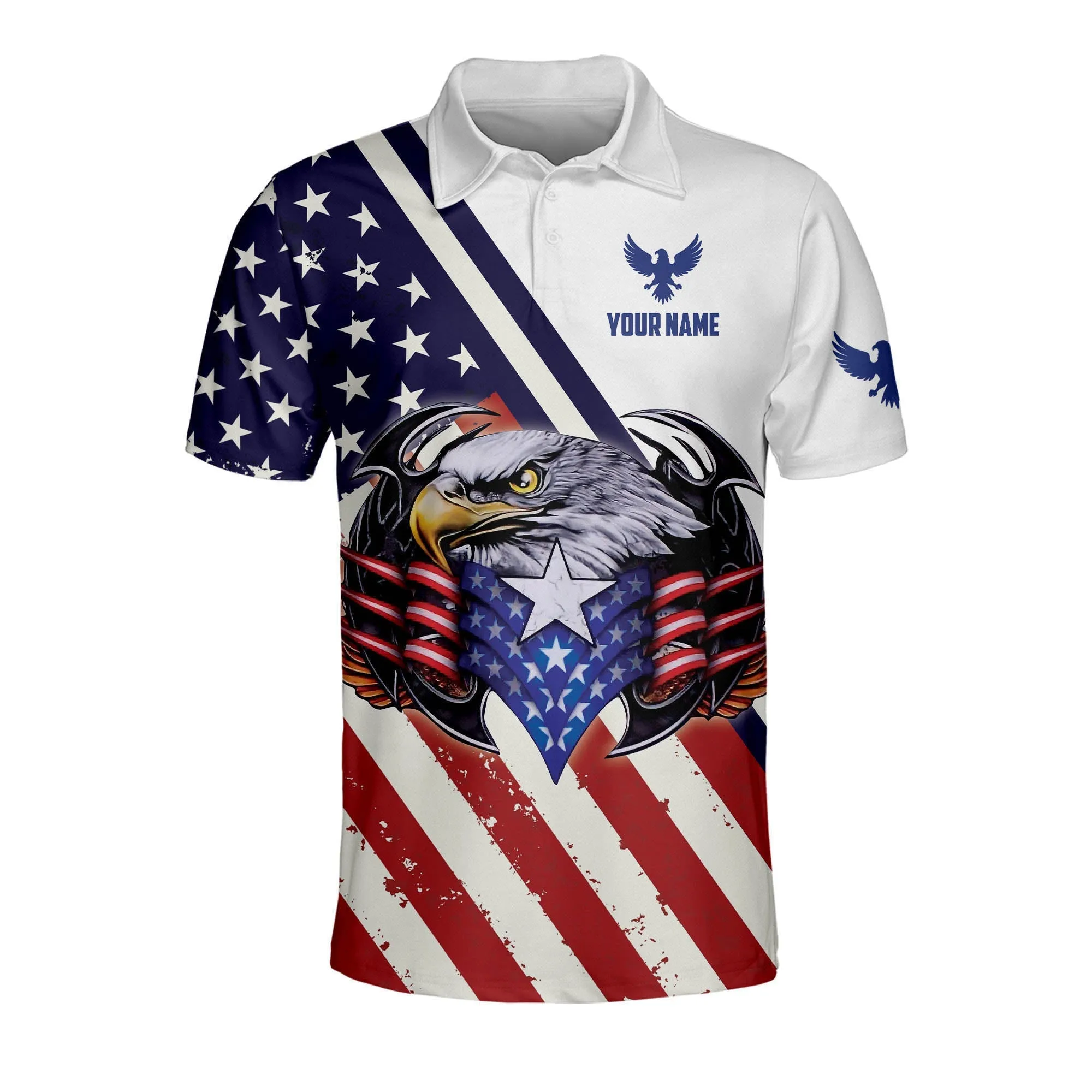 Personalized Name Eagle US Flag Patriotic Polo Shirt, Flag Shirt, Independence Shirt