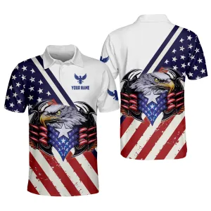 Personalized Name Eagle US Flag Patriotic Polo Shirt, Flag Shirt, Independence Shirt