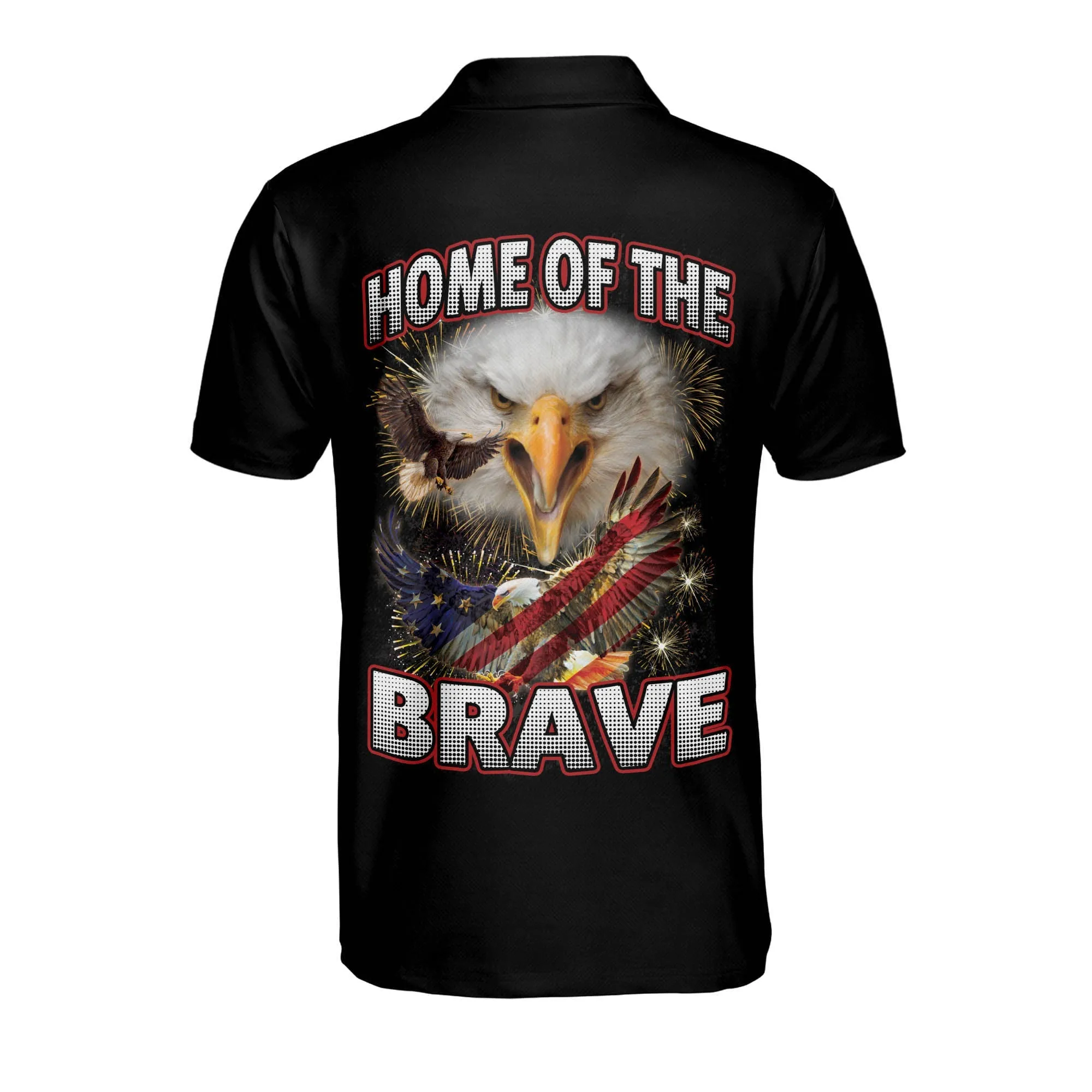 Personalized Name Home Of The Brave Patriotic American With Flag Polo Shirt