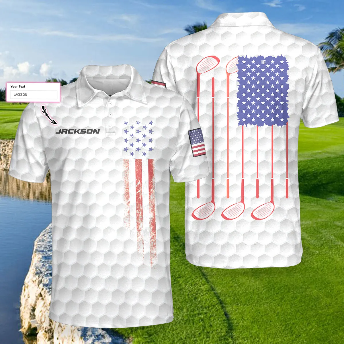 Personalized White American Flag Golf Shirt For Men, 4Th Of July Polo Shirt For Golfer Coolspod