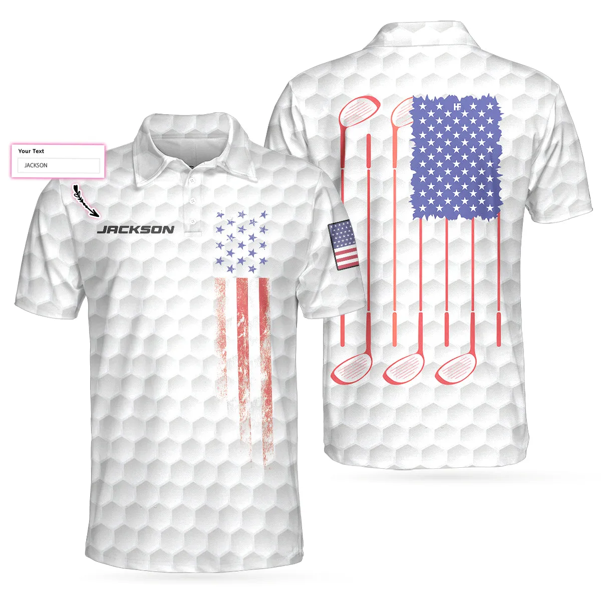 Personalized White American Flag Golf Shirt For Men, 4Th Of July Polo Shirt For Golfer Coolspod