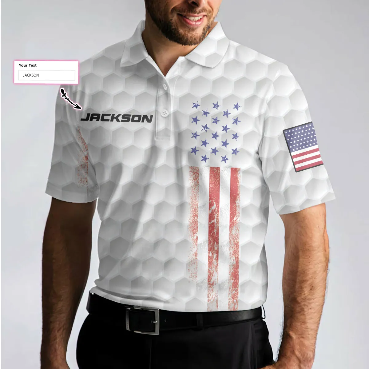 Personalized White American Flag Golf Shirt For Men, 4Th Of July Polo Shirt For Golfer Coolspod