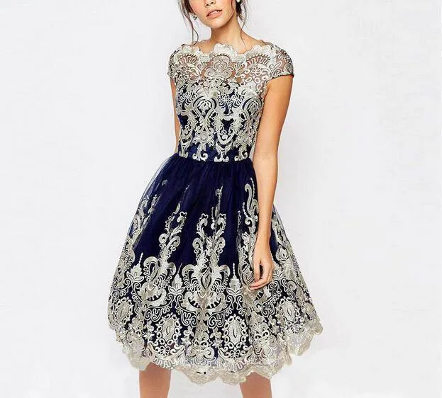 Petite Lace Embroidery Floral short dress, formal Dresses ( US 4 - 10)