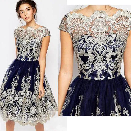 Petite Lace Embroidery Floral short dress, formal Dresses ( US 4 - 10)