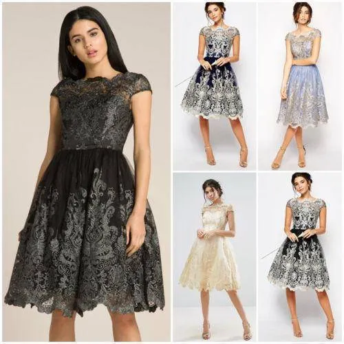 Petite Lace Embroidery Floral short dress, formal Dresses ( US 4 - 10)