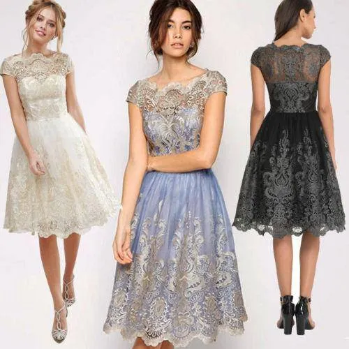 Petite Lace Embroidery Floral short dress, formal Dresses ( US 4 - 10)