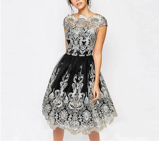 Petite Lace Embroidery Floral short dress, formal Dresses ( US 4 - 10)