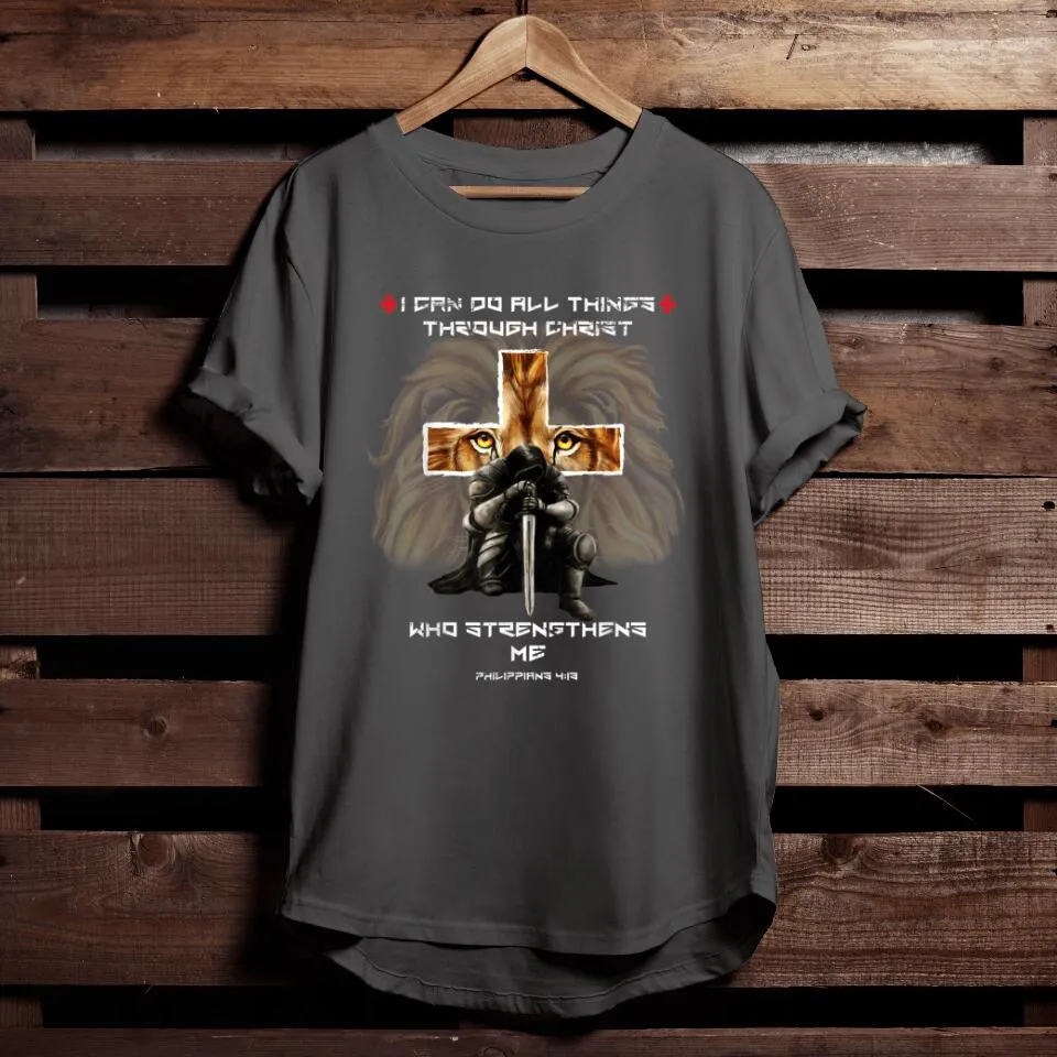 Philippians 4_13 Christian Verse Gift Lion Cross Men Husband T-Shirt - Faith Shirt For Men & Women - Ciaocustom