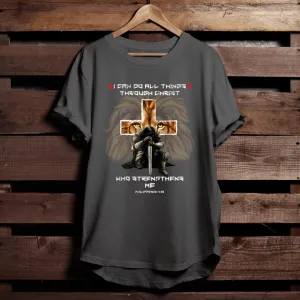 Philippians 4_13 Christian Verse Gift Lion Cross Men Husband T-Shirt - Faith Shirt For Men & Women - Ciaocustom