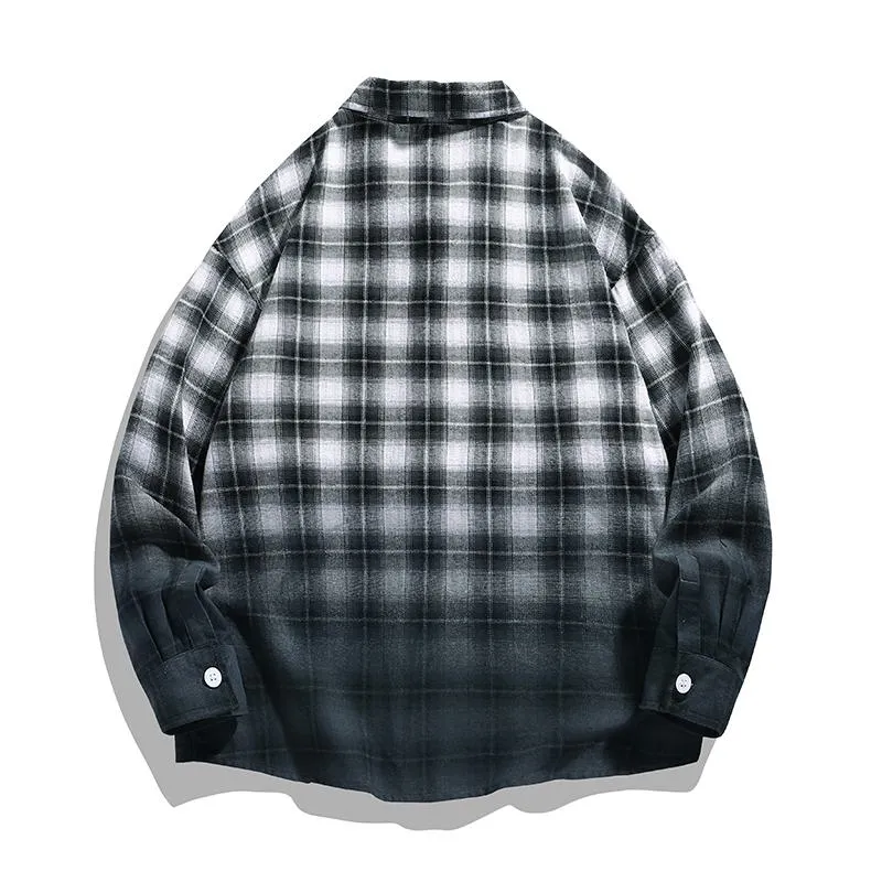 Plaid Trendy Casual Workwear Draping Gradient Long Sleeve Shirt