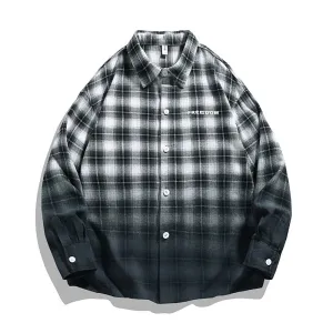 Plaid Trendy Casual Workwear Draping Gradient Long Sleeve Shirt