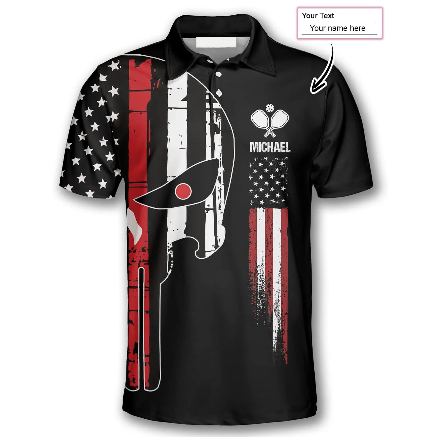 Punisher Skull American Flag Custom Pickleball Shirts for Men