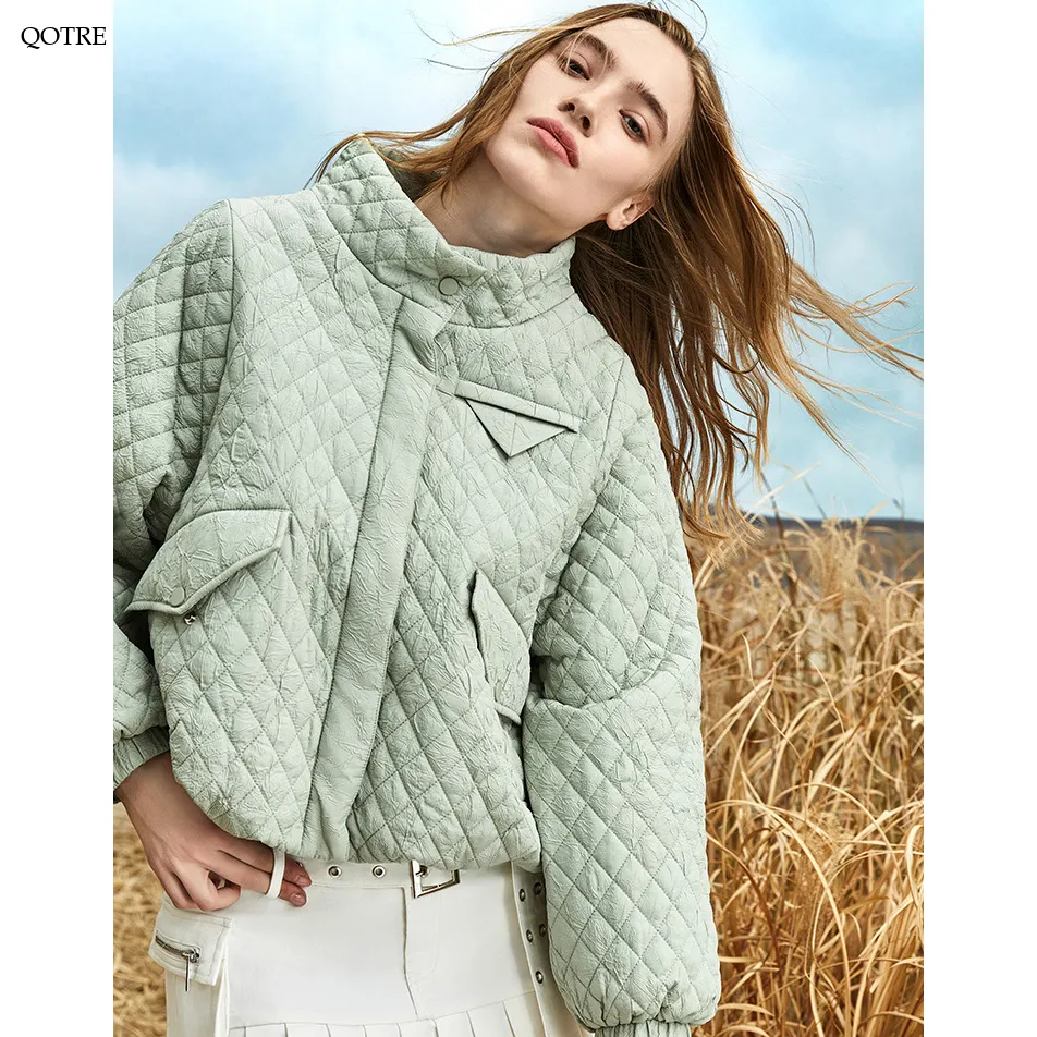 Quilted Cropped Stand-Up Collar Lightweight Puffer Jacket