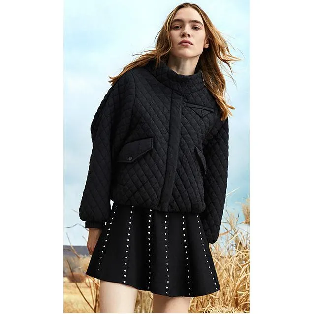 Quilted Cropped Stand-Up Collar Lightweight Puffer Jacket