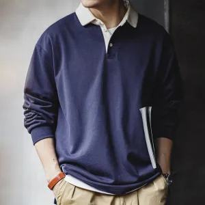 Retro Knitted Contrast Polo Shirt Sweatshirt College Style Loose Lapel T-shirts