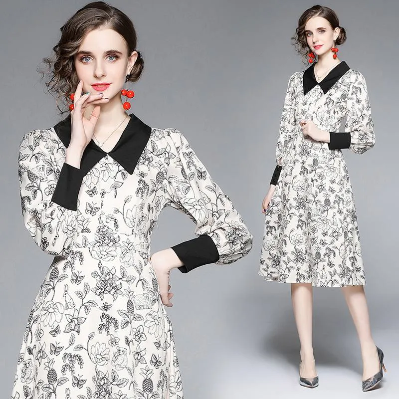 Retro Print Niche French Style Dress