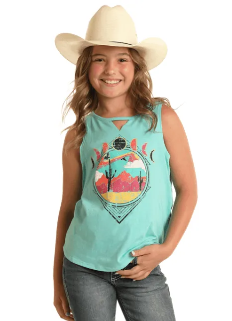 Rock & Roll Cowgirl Girl's Turquoise Western Tank Top RRGT20R193