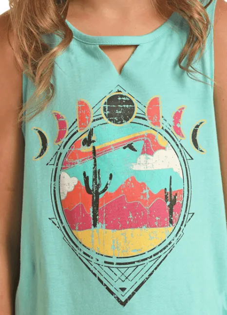 Rock & Roll Cowgirl Girl's Turquoise Western Tank Top RRGT20R193