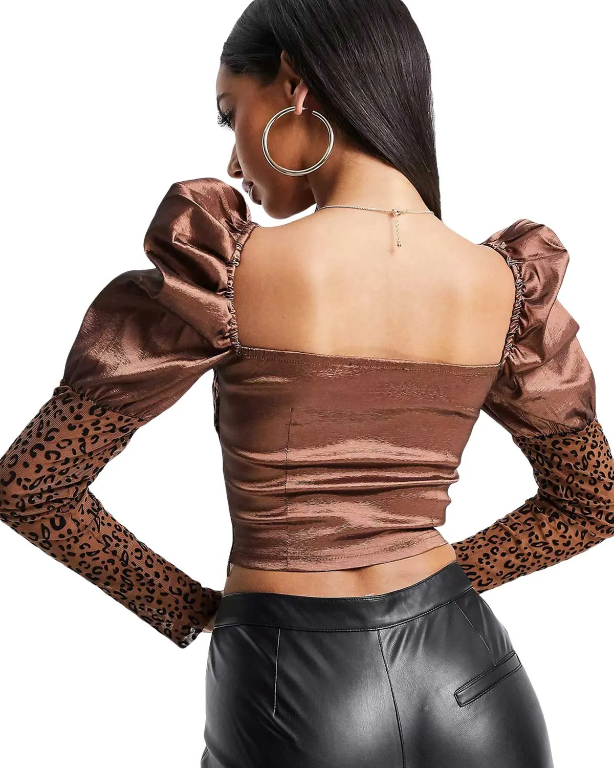 Satin Puff Sleeve Crop Top - UK8