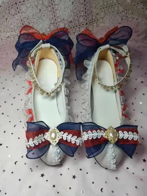 Sohiwoo Lolita high heels gorgeous French girl court vintage round head thick bottom women shoes cute bowknot  kawaii shoes