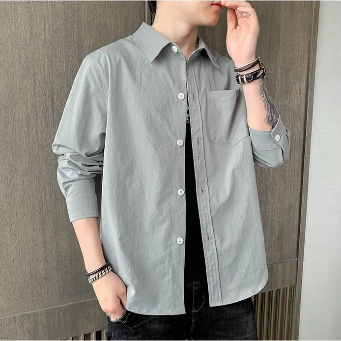 Solid Color Loose Fit Button Front Long Sleeve Shirt