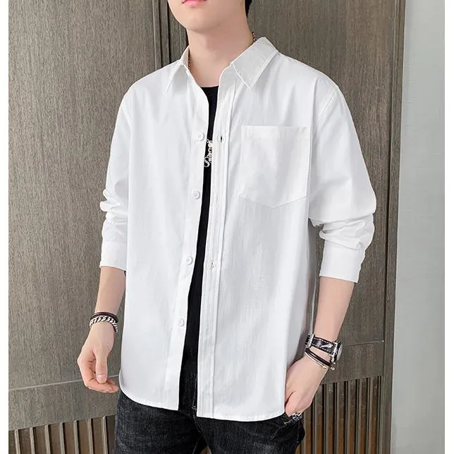 Solid Color Loose Fit Button Front Long Sleeve Shirt