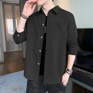 Solid Color Loose Fit Button Front Long Sleeve Shirt