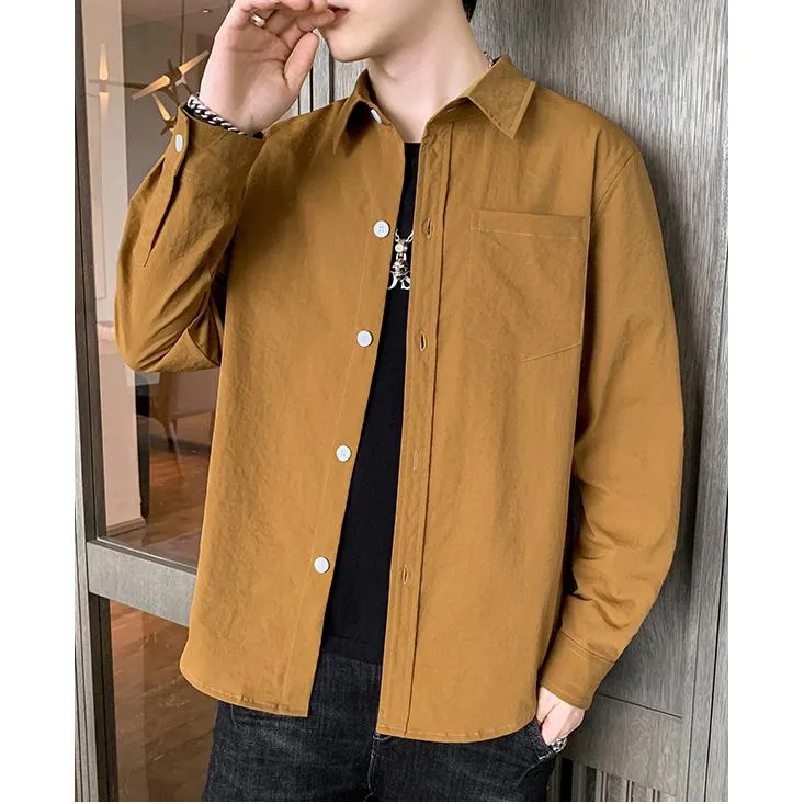 Solid Color Loose Fit Button Front Long Sleeve Shirt