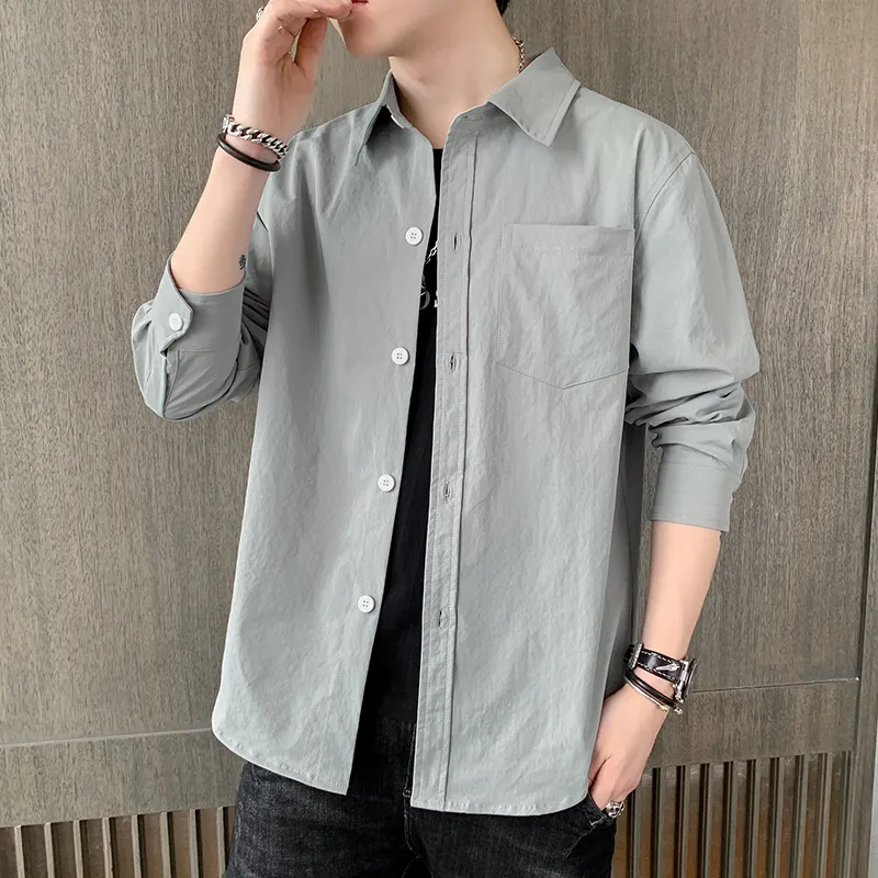 Solid Color Loose Fit Button Front Long Sleeve Shirt